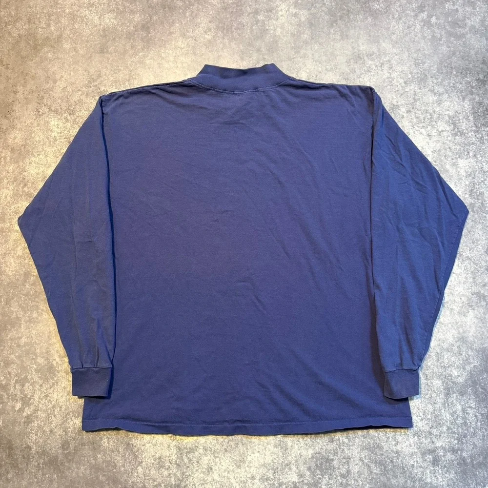 Vintage Adidas Mock Neck Long Sleeve Shirt Blue Men's XL Made in USA Graphic 80s